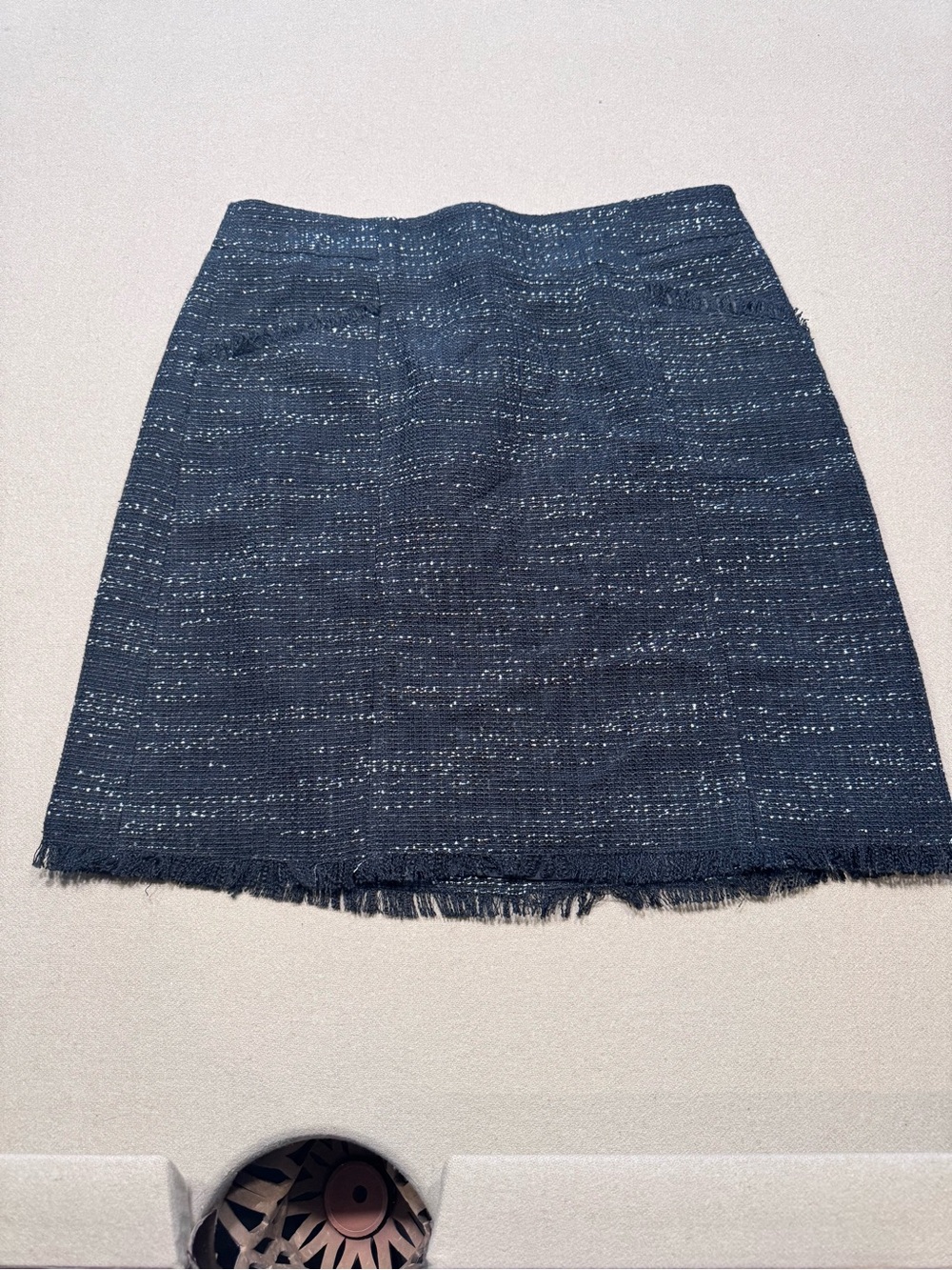 LOFT Black Textured Tweed Mini Skirt with Fringed Hem